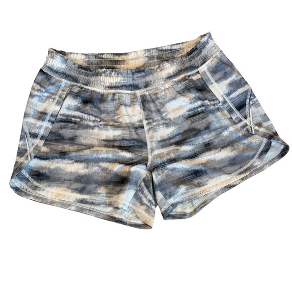 Athleta Women’s Printed Run Shorts | Gray Blue Tie Dye | Size Large - Picture 1 of 5